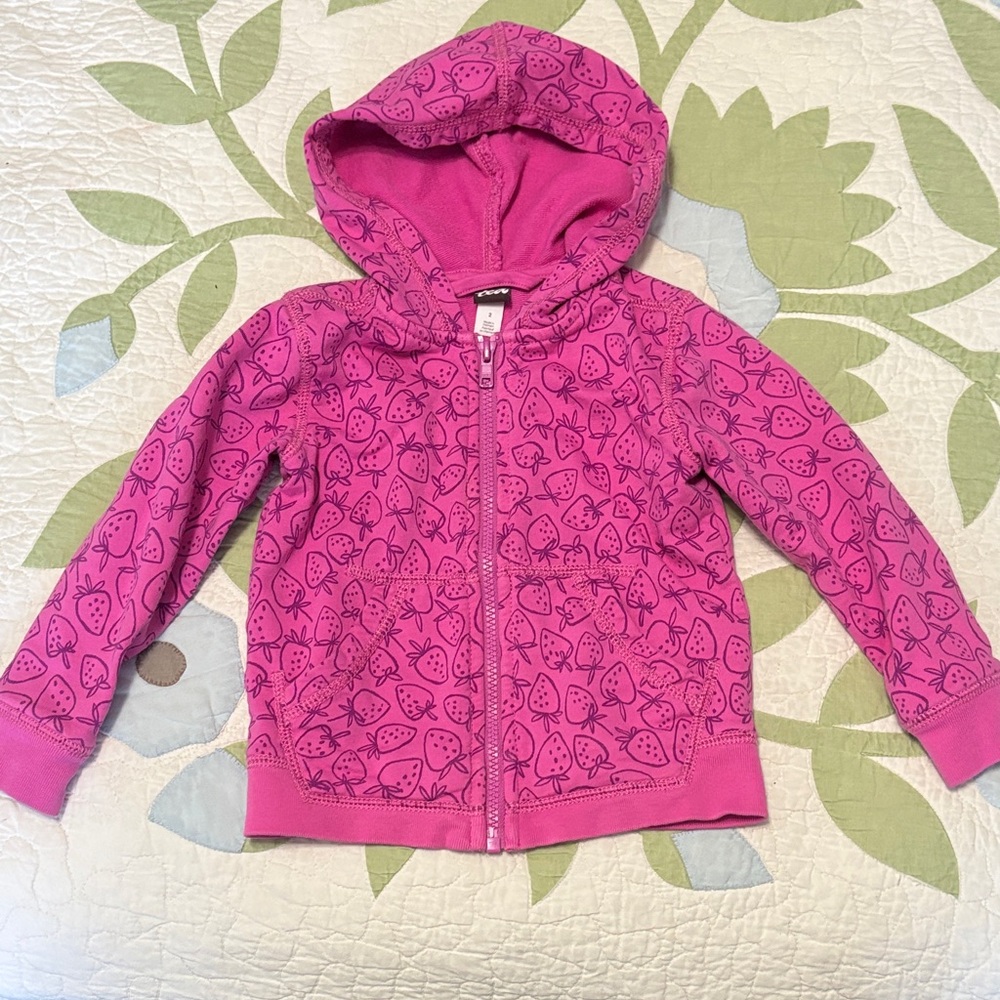Tea Collection Strawberry Zip Up Hoodie Kids Size 2 EUC